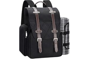 WICKERLAND Picknick-Rucksack für 4 Personen mit großer isolierter Kühltasche, Picknickkorb-Set mit Weinbeutel, wasserdichte Picknickdecke & Besteck-Set. Perfekt für Strand, Party, Hochzeitsgeschenk für Paare