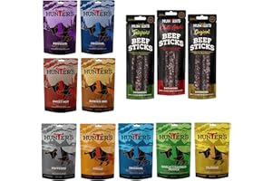 HUNTERS BILTONG Hunters Beef Snack 12 Pack Combo – 28g Biltong, 28g Jerky, 40g Beef Sticks Droewors, High Protein, low carb, Thin sticks of authentic Droewors, Convenient Snack
