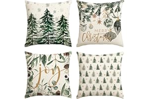 Artoid Mode Kugeln Kiefern Eukalyptus Schneeflocken Weihnachten Kissenbezüge 4er Set, 45x45 cm Christmas Zierkissenbezug Cushion Cover Couch Deko