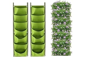 LITLANDSTAR Hängende Pflanzbeutel, 2er Pack 7 Taschen Hängende vertikale Wand Pflanzer Pflanzen Wachsen Taschen Outdoor Indoor Gartenarbeit Vertikale Begrünung Blumenbehälter (Grün)