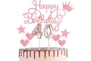 HONGCI Rose Gold 40th Birthday Cake Topper & Candles - Rose Pink 40 Candles for Cake & Cupcakes