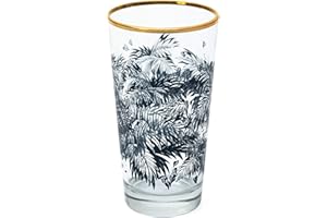 MERCHANDISING Bacardi - Cuba - Lot de 6 verres à rhum pour cocktail et fête - Libre Bar - Bordure dorée - Texture de palmier