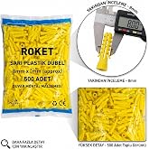 Roket Sarı Plastik D&uuml;bel, 8mm, 500 Adet, Duvar Montaj Malzemesi