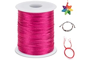 LEREATI Cola de Raton 2.5mm x 100m Cuerda Nylon Cordón de Satén Nailon, Hilo Macrame para Hacer Pulseras, Reborde, Joyería, Anudado Chino (Rojo Rosa)
