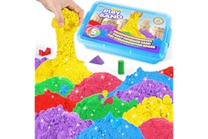 AtMini Wonder Sand Regenbogen Mix Set -5kg Spielsand with 6 Farbe，Knetsand für kinder Sandbox mit Deckel für kinder 3 4 5 6 7+ Jahre Alt（Blau）