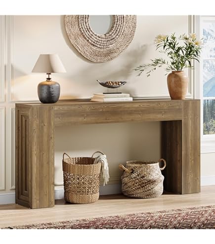 Console De Salon étroite Tribesigns 160 Cm - Plateau Imitation Travertin, Pieds Robustes - Idéale Derrière Canapé Ou Dans L'entrée - 160x30x80 Cm