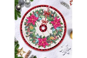 Hianjoo Mata pod choinkę, podstawa choinkowa z płatkami śniegu i liśćmi na świąteczne ozdoby na choinkę na świąteczną imprezę (Styl wieńca, 90 cm/36 cali)