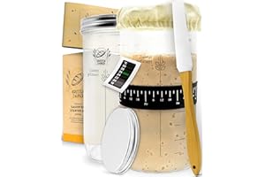 KRUSTENZAUBER 2 x set di base per lievito naturale, 2 x 1000 ml, con spatola e termometro, accessori per la cottura del pane, vetro lievitato, fermentazione, kit di avviamento Sourdough, vetro per