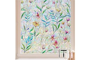 LEMON CLOUD Pellicola Privacy per Finestre Vetri 3D Fiori Decorative Autoadesive Controllo di Calore con Effetto Arcobaleno Anti-UV per Casa Bagno Cucina Ufficio 44,5 x 400 cm
