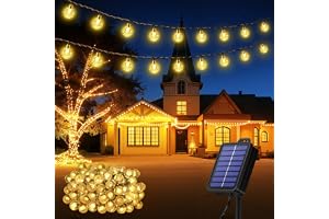 Realky Guirnaldas Luces Exterior Solar, 100 LED 18M Guirnalda Luces Solares | 8 Modos IP65 Impermeable Cadena de Luz Solar con Función de Memoriapara Jardín, Patio, Navidad, Fiesta - Blanco Cálido