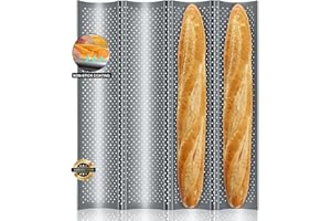 Walfos Teglia per baguette con Stampi antiaderenti in argento - 38,5cm x 25cm - Teglia per pane in acciaio al carbonio di alta qualità - per 4 baguette - Stampo per Baguette fai da te a Casa