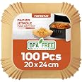 PORTENTUM Papier cuisson air fryer - 100 pièces apte au contact alimentaire, 20×24 cm, adapté friteuses 5–8 L, solution idéal