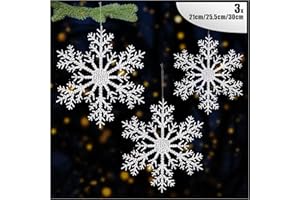 ‎COM-FOUR com-four® 3X Große Deko Anhänger Schneeflocken - Transparente Schneeflocken-Anhänger in 30 cm, 25,5 cm und 21 cm mit Aufhängeschnur - Christbaumhänger und Weihnachtsaufhänger