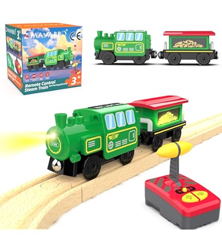 Pete-Za Motorized Pizza Train - Battery Powered Wooden Railway Locomotive