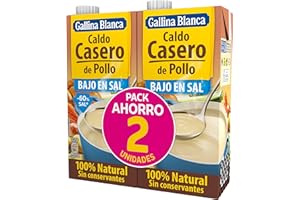 GALLINA BLANCA Caldo Casero de Pollo Bajo en Sal 100% Natural | Elaborado con Pollo y Verduras de la Huerta, Cocinado a Fuego Lento por 3h. Sin Gluten, Sin Conservantes, Menos Sal - 1L (paquete de 2)