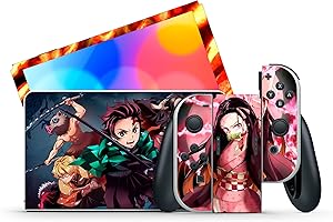 GamesMonkey® - Skin Compatible para Nintendo Switch – OLED Classic – Funda Adhesiva de Vinilo Mate Satinado HD – Película Protectora Decal Faceplate (OLED, DeamoSlyer - D002)