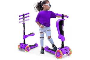 Hurtle 3-Wheel Tri Scooter for Kids - Ages 2-12, Flip-able Seat, Foldable, Flashing Lights, Adjustable Height