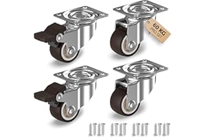 RAVN HAMAN 4er Set Möbelrollen 25 mm - - Lenkrollen mit Bremse bis 15 kg pro Rad - - Kleine Gummirollen für Innen - - Leise abrollend & bodenschonend - - Transportrollen für viele Bodenarten