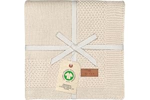 DIKOS® Manta para bebé de 100% algodón orgánico Gots | Suave Manta para recién Nacidos para bebé niña/niño | Manta de Punto para Todo el año | Equipamiento Inicial para recién (Beige Natural)
