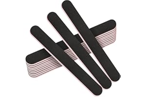 Stadux 12 PCs Professional Nail Files Double Sided Emery Boards 100/180 Grit, Fingernail Files for Natural/False Nails, Nail Styling Set for Home and Salon Use - Black