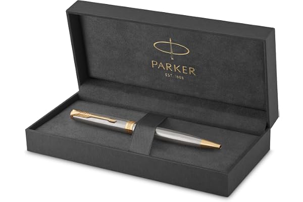 Parker Sonnet stylo bille luxe | acier inoxydable avec attributs or | pointe moyenne | Fourniture scolaire | encre noir | coffret cadeau