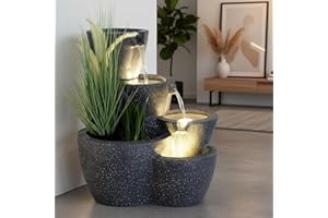 Fuente de Jardín Iluminada Grande Arnusa - Fuente de Agua de 59 cm - Decoración de Jardín Interior y Exterior - Se Puede Plantar