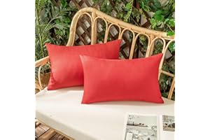 Woaboy 2 Piezas Aire Libre Funda de Cojines Impermeable Funda de Almohada Exterior Suave Cojín Suave Decorativos Decoracion Moderna para Jardín Sofá Silla Balcones Camping 30x50cm Rojo