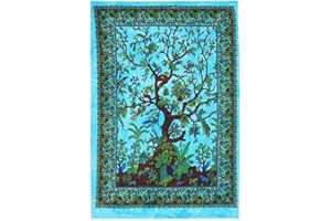 AVA Collections Blue TREE OF LIFE Wall Hangings Tapestries Bohemian Boho Table Cover Beach Throw Towel Psychedelic Indian Cotton Medium Boho Hippie Tapestries for Living Bedroom(Blue, 40 x 30 inches)