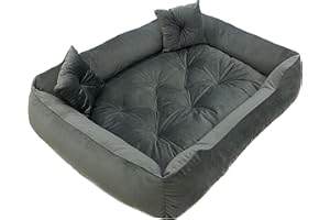 Dogs4Life Luxuriöses Hundebett aus grünem Velours - Antiallergen, strapazierfähig, pflegeleicht - Unterstützt die Gelenke - Erhöhte Kanten für zusätzlichen Komfort - Inkl. 2 Kissen L 115 x 95 cm Grau