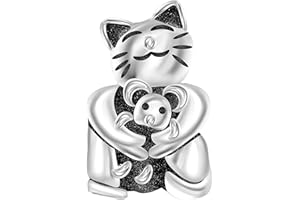 Andante-Stones Perle décorative « Chat et souris » en argent pour collier/bracelet + petit sac en organza