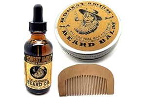 Beard Oil and Beard Balm Set with Wooden Beard Comb. Pellagio Bundle Contains Honest Amish Beard Oil and Honest Amish Beard Balm. Beard Set for Beard Care.