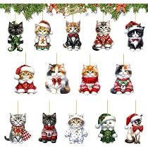 Produktbild von 4 Stück Weihnachtsbaum Gitarre Anhänger, Acryl Cartoon Katze