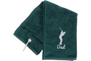 Always Looking Good Serviette de golf de luxe en velours pour papa – Vert foncé – 40 cm x 50 cm – Personnalisable avec motif golfeur et mousqueton