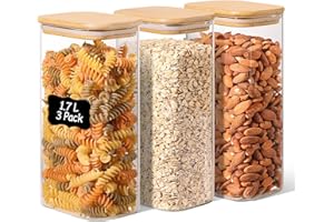 ComSaf Tarros de Cristal con Tapa, Frascos de Vidrio con Tapa, 1700 ml, Set de 3 Piezas, Adecuado para Avena Instantánea, Bolsitas de Té Verde, Hinojo en Grano