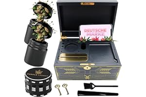 PURPLE LEGACY® Sphinx's Secret Sanctuary, scatola gigantesca con serratura in legno, 2 bicchieri UV, macina erbe, tablet rimovibile, supporto per smartphone, molto spazio di archiviazione, versione