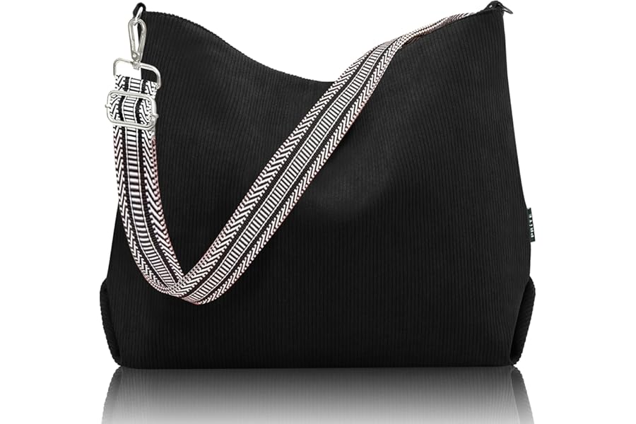 Prite Corduroy Tote Bag for Women with Zipper, Large Capacity Shoulder Bags with Adjustable Strap and Pockets Waterproof Handbag for Work School Shopping Travel College