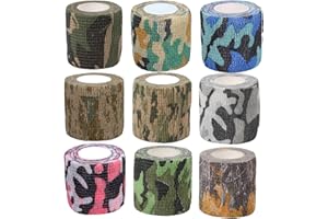 JIMKLPY Jimkply Lot de 9 rouleaux de ruban de camouflage autocollant extensible pour chasse, sport et premiers secours, pour fusils, caméras, télescopes, poignets et chevilles (camouflage assorti, 5 cm x 4,5