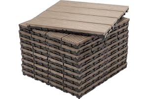 GREENBROKERS DEKCO Pack of 10 Composite Wood Plastic Decking Interlocking Woodgrain Effect 30cm x 30cm, Brown Decking Tile