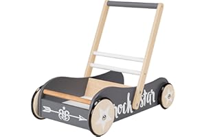 roba Lauflernwagen Rock Star Baby 3 für Babys - Lauflernhilfe mit Bremse - als Puppenwagen nutzbar - für Mädchen & Jungen - Holz natur / Anthrazit