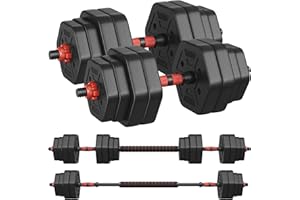 SONGMICS Dumbbell Sets, 10 kg, 20 kg, 30 kg Weights Each with Connecting Bar, Hexagon, Adjustable Weight Plates, for Men Women Workout, Fitness Training, Weight Lifting, Home Gym