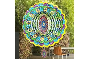 GARQITWAN Girandola in Acciaio Inox 3D, campana a vento in acciaio inox da 30 cm, campana a vento multicolore Mandala Space, campane a vento in metallo per giardino esterni, decorazione cinetica