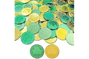 Klöverbladsmynt till St Patrick's Day, 100 stycken guldgröna lyckomynt, treklöverblad koboldmynt i plast för festdekorationer