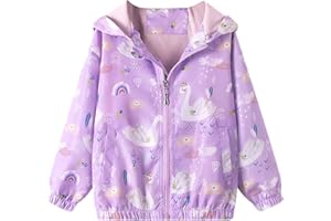 Bluesaly Jacket Girls Hooded Outwear Kids Windbreaker Windproof Toddler Long Sleeve Coat Sunscreen Anti-Fog Raincoat Clothes Baby Girl Outfits Zip Up Lightweight Soft Thin Age 1-7 Years
