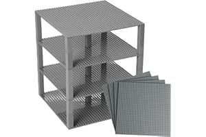 Strictly Briks Lot de 4 plaques de Base - avec Stackers 2x2 améliorées - de qualité - pour Construire Une Tour - Compatible avec Les Plus Grande Marques - 25,4 x 25,4 cm - Gris