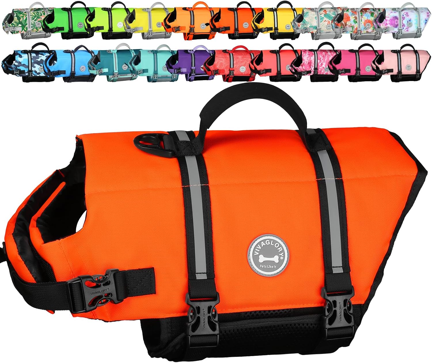 VIVAGLORY Rip Stop Dog Life Jacket, Buoyancy Aid with Handle, Buoyancy for Doggy, Dog Life Jacket for Swimming & Boating, S, Bright Orange