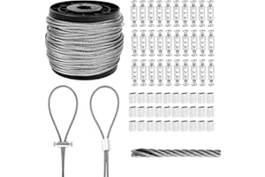 FAAZY 3mm Wire Rope with Pvc Coated Set 50m - 304 Stainless Steel Heavy Duty Wire Cable, Garden Wire CableStainless Steel Wire Rope with PVC Coating, 50m, 60 Crimping Clamps, White