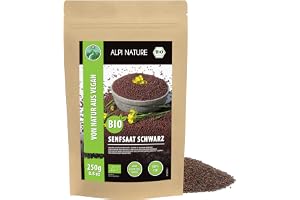 Alpi Nature Senapskorn BIO svart brun 250 g, senapsfrö svart | Senapsfrön organisk, svarta senapsfrön, perfekt för currys, pickles och kryddblandningar