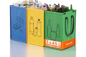 Lifewit Selektivt sorteringssystem för kök, sopkorg med 3 fack för papper, glas och plast, återvinningsbehållare, behållare för insamling av använt papper och pantflaskor, 3 x