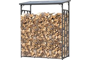 QUICK STAR Metall Kaminholzregal Anthrazit 143 x 70 x 185 cm Garten Kaminholzunterstand 1,8 m³ / 2,5SRM Kaminholzlager Stapelhilfe Aussen