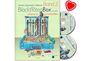 Acanthus Music Daniel Hellbach Blockflötenbox Band 2 – Unterrichtsunterstufe 7–8 Jahre für Sopranblockflöte mit 2 CDs mit bunter herzförmiger Notenklammer